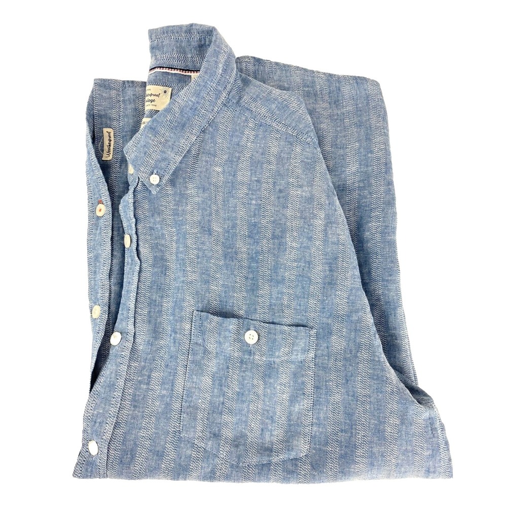 Weatherproof Short Sleeve Shirt Men's XXL Washable Linen Button Down Blue Soft